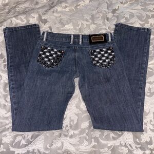Dolce & Gabbana Blue Straight Leg Jeans with Contrast Stitching